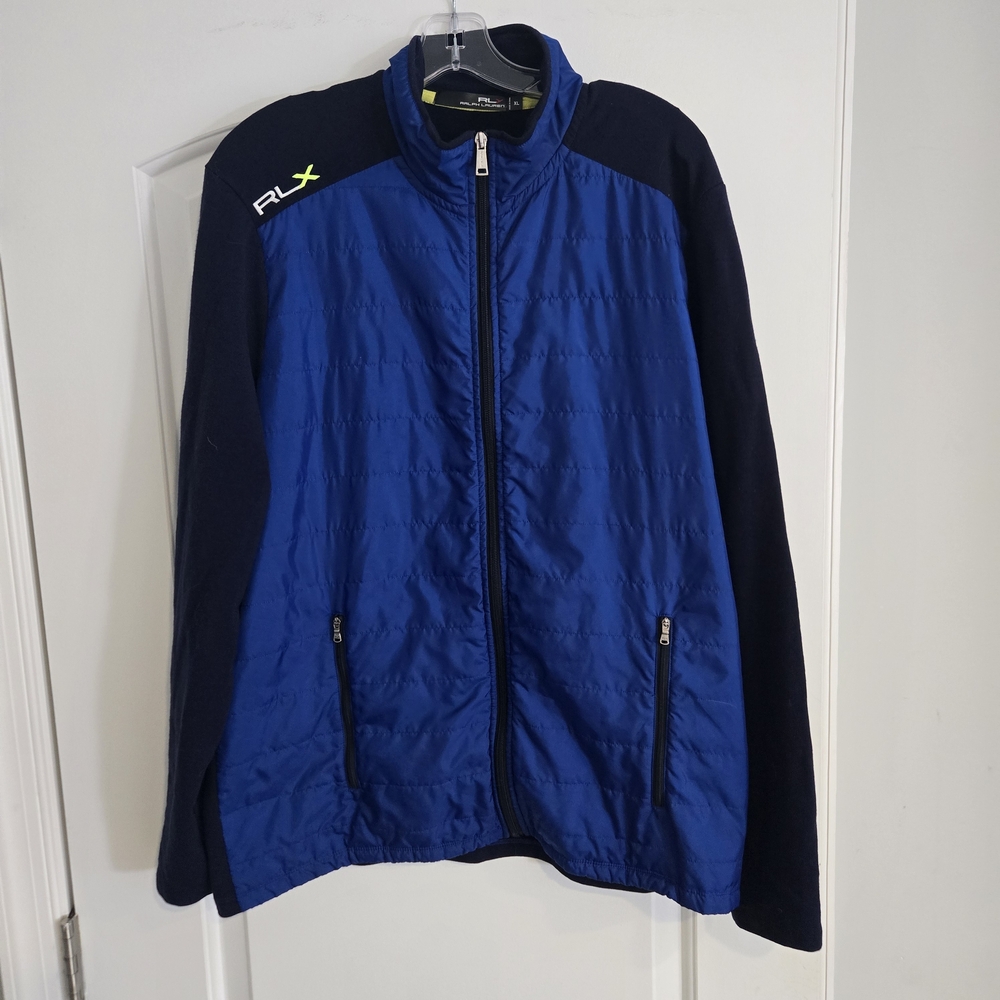RLX Ralph Lauren Men's XL Blue‎ Hybrid Jacket Merino Wool Full Zip Performance